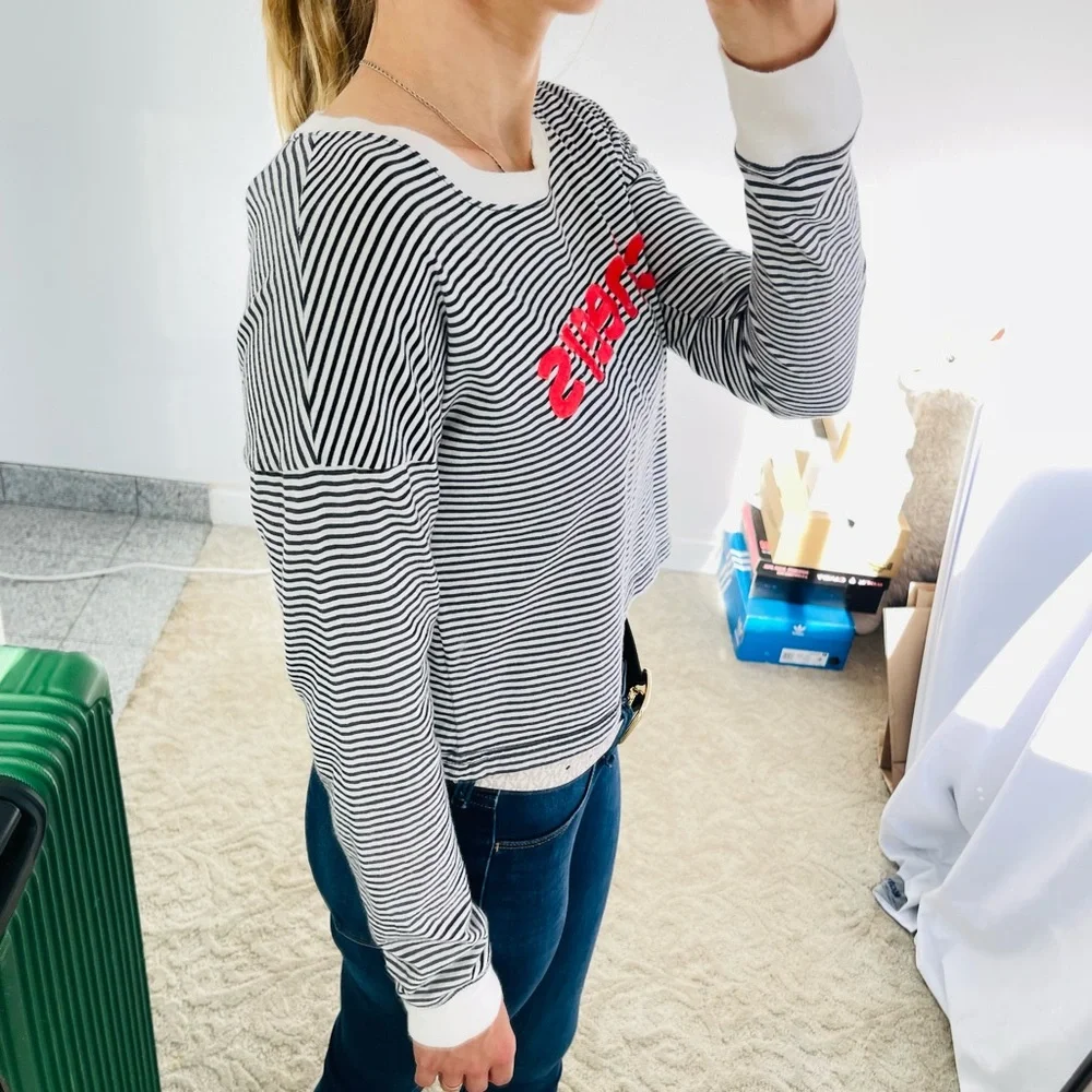 ABERCROMBIE $ Fitch sweatshirt long tee cropped striped CHEERS - Picture 3 of 10